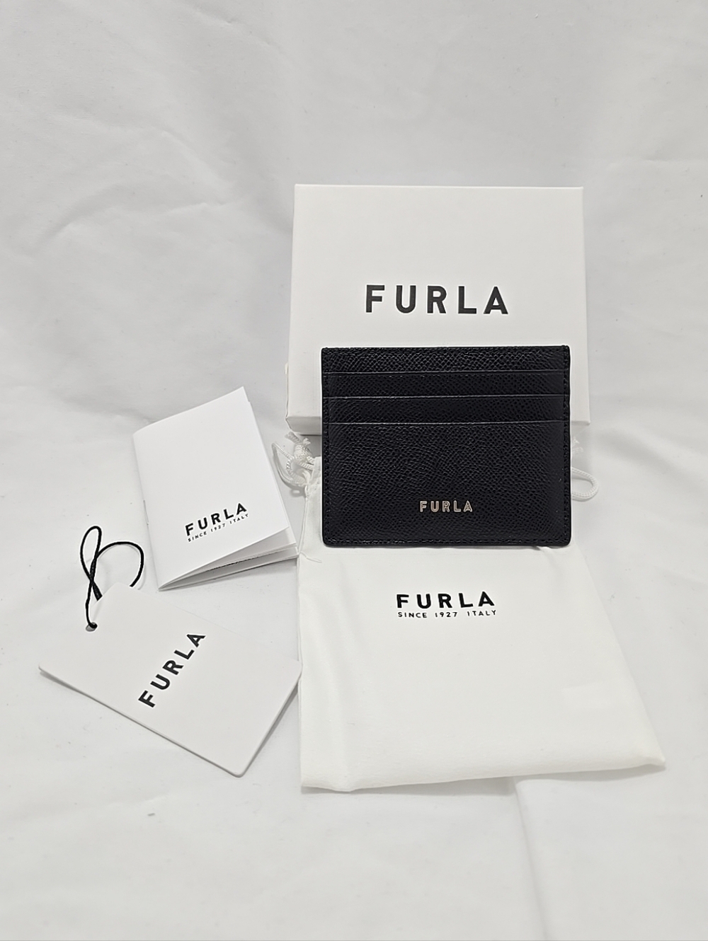 NWT Furla Classic Leather Business Card Case Black Nero Authentic